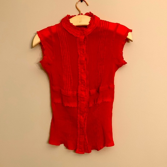 Dots red short sleeve button down shirt - Picture 1 of 7